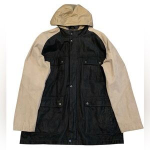 Blink Genuine Leather Colorblock Jacket XL Black Suede & Beige Hooded Parka